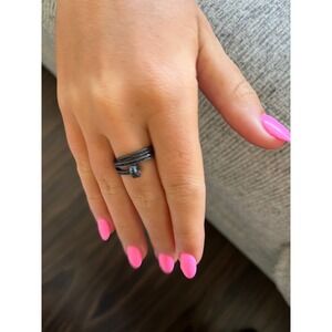 Size 7 black Nail Ring Rhinestones Band Fashion‎ Jewelry